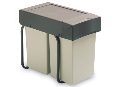 Bins designed to separate recycling and domestic waste mounted inside kitchen units for easy, convenient access.